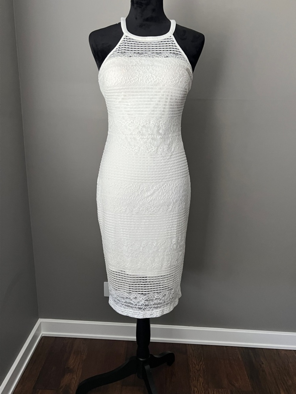 Guess White Lace Halter Midi Dress